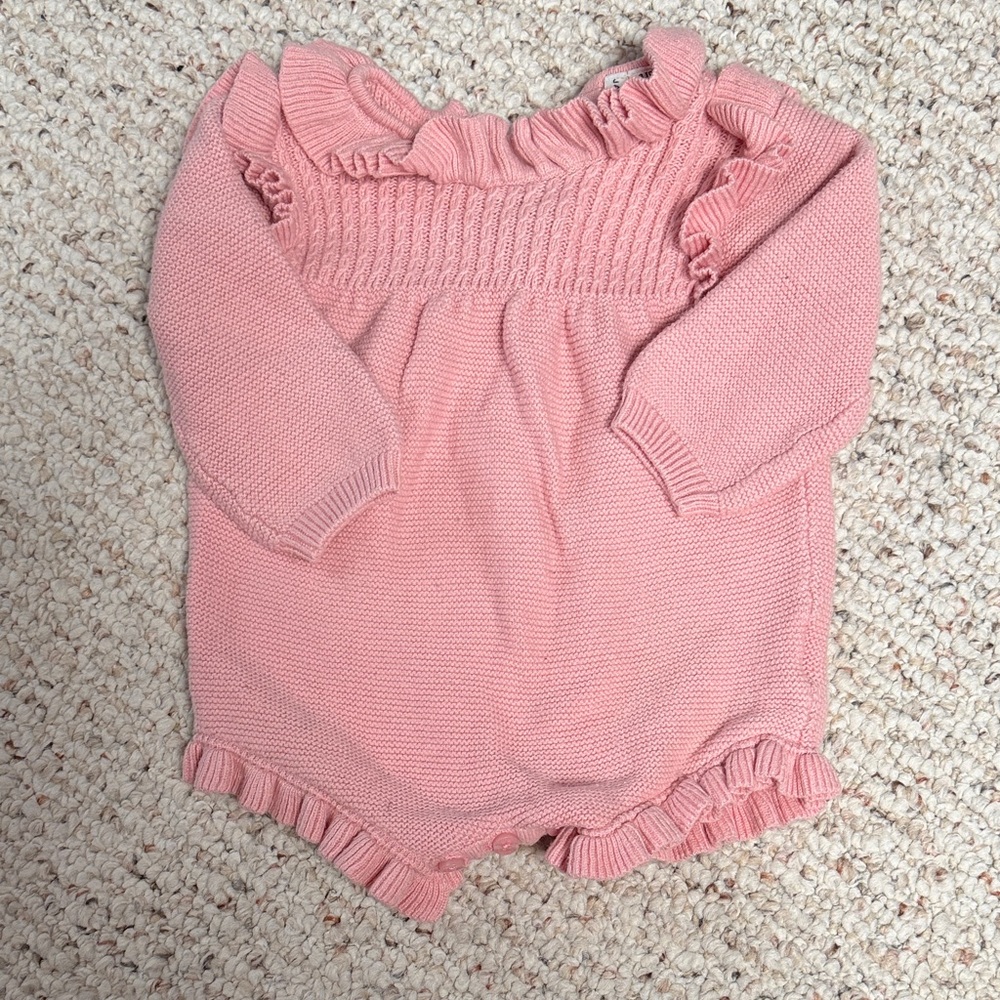 Janie and Jack Pink Ruffled Long Sleeve Baby Romper Size 3 to 6 Months C5-060